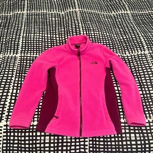 The North Face Fleece Full Zip Jacket Girls Large (14-16) Pink Polyester Pockets